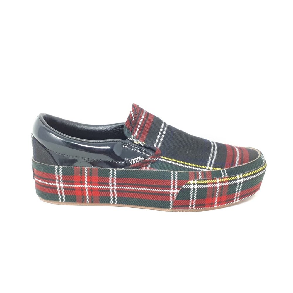 Vans Classic Slip On Platform Plaid Black Red Shoe Sneaker Mens 3.5 / Womens 5